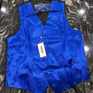 Royal Blue Satin Vest with Matching Bow Tie, Size L - New with Tags